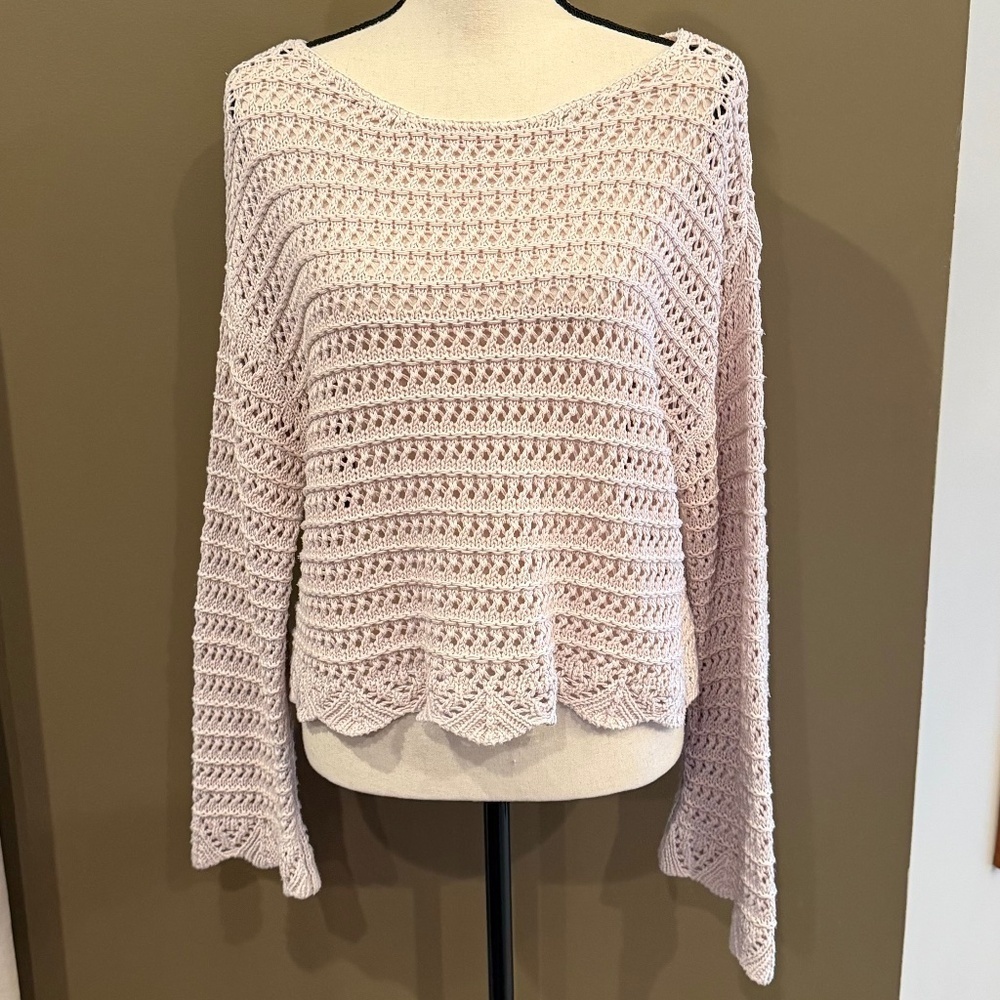 American Eagle Boho Knit Sweater Scalloped Bell Sleeve Cottage Core,Size Medium